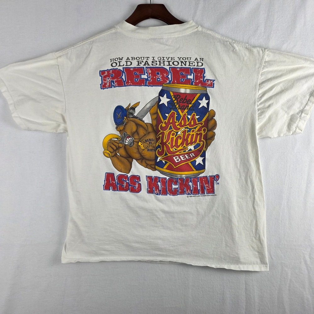 Vintage 1998 Big Johnson Rebel Ass Kickin Beer T-Shirt XL White Oneita 90s Humor